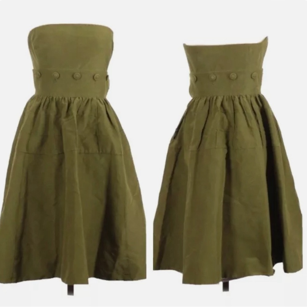 Maeve Silk Blend Green Button Dress From Anthropologie